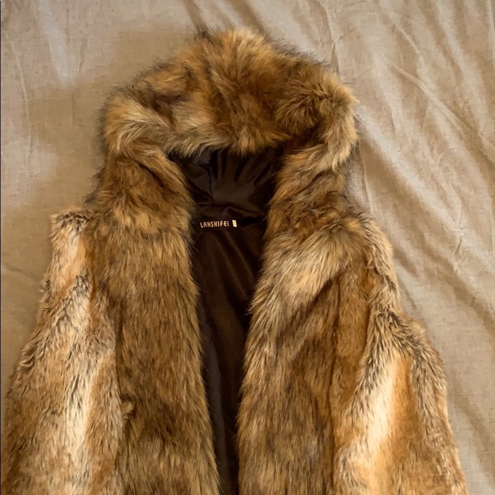 Hooded Faux Fur Vest - Size L